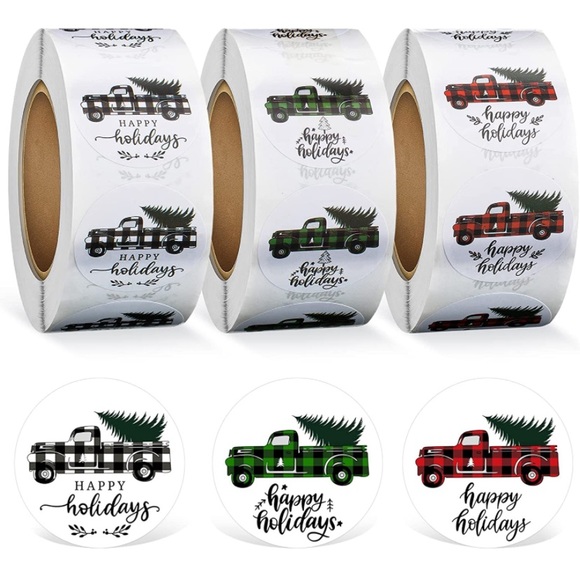 100 Christmas plaid pickup truck/tree stickers - Picture 2 of 6